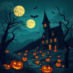 Halloween landscape holiday illustration colorful background and wallpaper backgrounds for halloween Illustration 