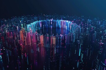 Poster - futuristic city with vibrant lights and architecture
