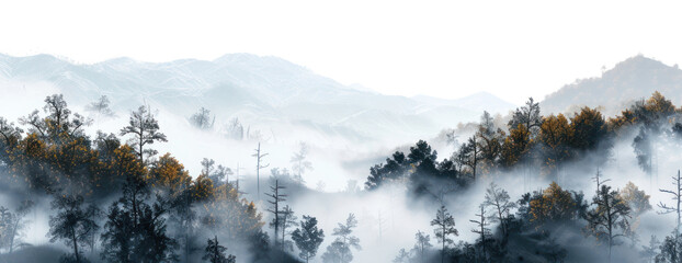 Poster - PNG Serene misty mountain landscape