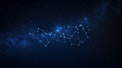 Stars and constellations illuminated against a deep blue night sky