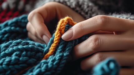 a close-up of hands showing how to crochet a scarf.