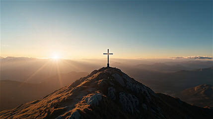 Wall Mural - The cross on the top of the mountain, the cross of glory,