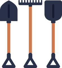 Sticker - Gardening tools color icon. Rake and digging shovels