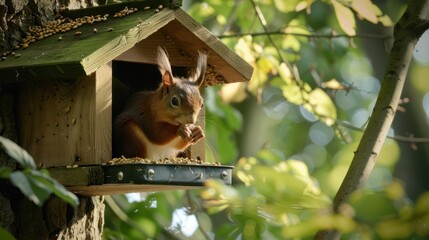 Wall Mural - Red Squirrel in Birdhouse