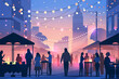 © mast3r - City night market festival scene with people silhouettes vibrant lights urban setting colorful background street stalls social gathering