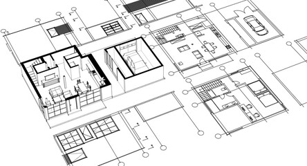 Wall Mural - house architectural project sketch 3d illustration	
