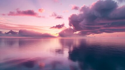 Wall Mural - A beautiful pink and blue sky with a calm ocean