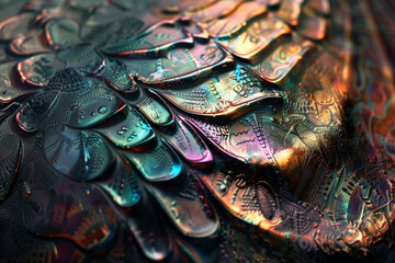 Macro closeup of abstract patterns on metallic surface