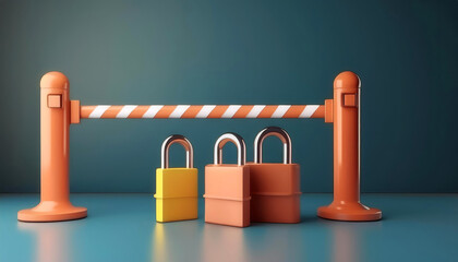 A colorful security barrier with padlocks, symbolizing safety and restricted access in a modern environment.