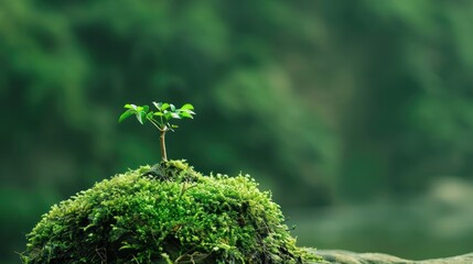 Poster - A Small Sapling on a Mossy Rock