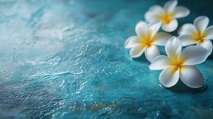 Spa treatment concept with frangipani flowers in a bowl, designed for high-resolution beauty advertisements (close-up, calm theme, vibrant, Multilayer, studio backdrop).