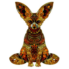 Poster - Intricate mosaic artwork of a fennec fox with bright colors and detailed designs, placed on a clear background for easy use in various projects