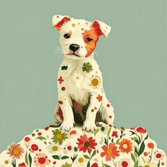 Wall Mural - Puppy With Floral Pattern