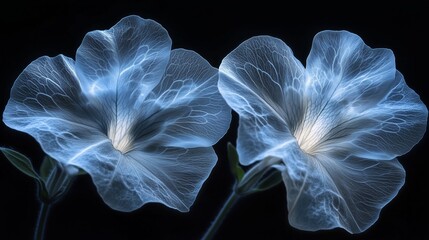 Poster - Glowing flowers with intricate patterns at night in a dark setting
