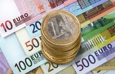 Wall Mural - Euro banknote and coins cash money, finance concept.