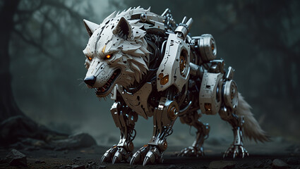 Wall Mural - illustration of a white wolf monster robot