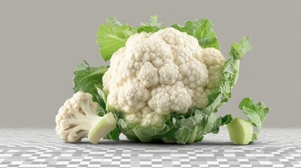 Wall Mural - Fresh Cauliflower with Green Leaves