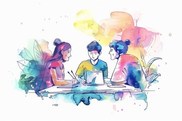 Poster - Group of people collaborating with laptops, versatile image for various uses