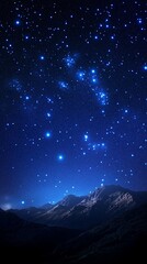 Wall Mural - starry night sky over mountain range with a bright constellation in the foreground