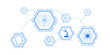© Who is Danny - Abstract AI neural network concept with blue hexagons and icons on white background. 3D rendering