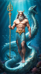 Sticker - Poseidon, the sea god, with a sea snake