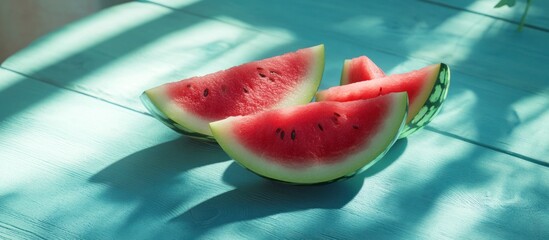 Canvas Print - Watermelon Slices on a Blue Table