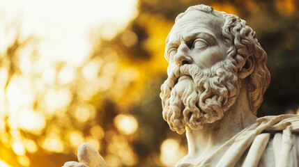 A white marble statue of Socrates, the ancient greek philosopher