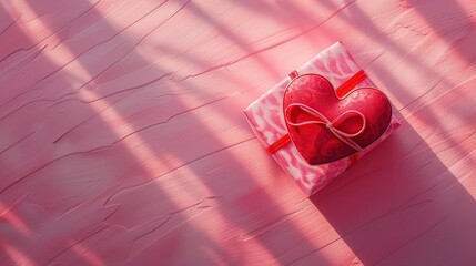 Canvas Print - Heart-Shaped Gift on Pink Background