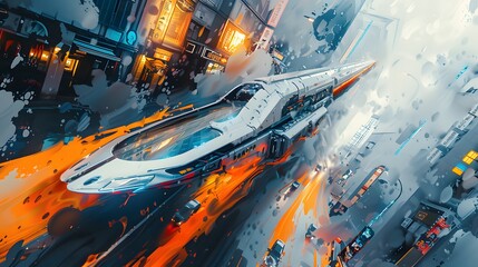 Poster - Futuristic Cityscape with Spaceship.