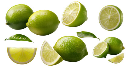 Wall Mural - real fresh lime isolated on transparent background  in various angles and positions