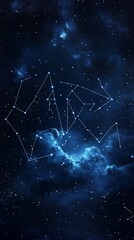 Wall Mural - Stars shining brightly in a dark night sky revealing the constellation patterns above a serene landscape