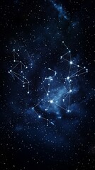 Wall Mural - star constellations glimmer in a dark night sky over a tranquil landscape