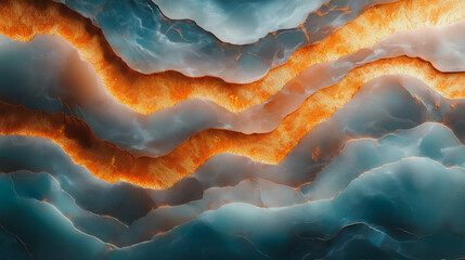 Poster - A painting of a wave with a blue and orange background. The blue and orange colors create a sense of depth and movement, while the wave pattern adds texture and interest