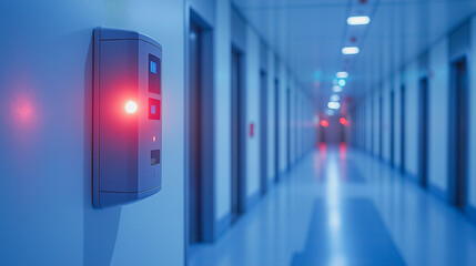 Poster - A hallway with a red light on a wall