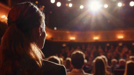 Wall Mural - A person standing in front of an audience, communicating her message