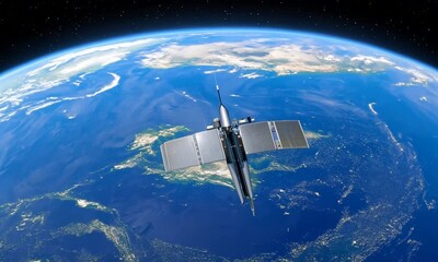 Wall Mural - Communications Satellite Orbiting Earth