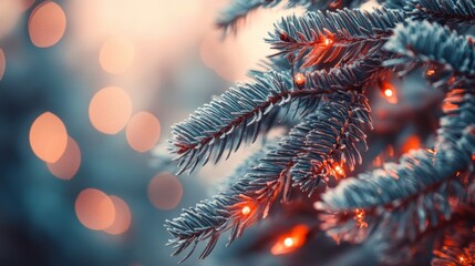 Wall Mural - A close up of a christmas tree with lights on it, AI