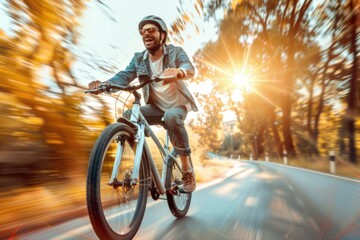 Wall Mural - A person riding a bike on a road, perfect for travel or fitness concepts