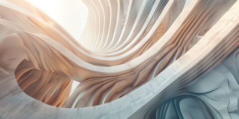 Wall Mural - Abstract architectural background featuring curved lines and textured surfaces in a light-filled environment