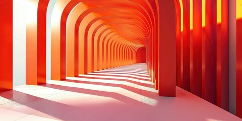 Canvas Print - Vibrant abstract architecture featuring a colorful arched corridor illuminated by warm light