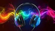© willian - Colorful Headphones with Abstract Light Waves - Music Art