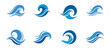© Pixel Pine - Blue wave icons in different shapes and styles. Vector cartoon illustration, ocean water logotype.