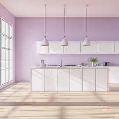 Wall Mural - empty kitchen inside a pastel lavender house