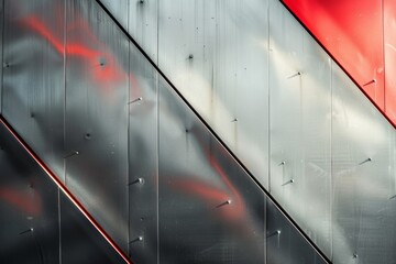 Wall Mural - modern metal wall background, steel and stainless steel panels with little red reflections.