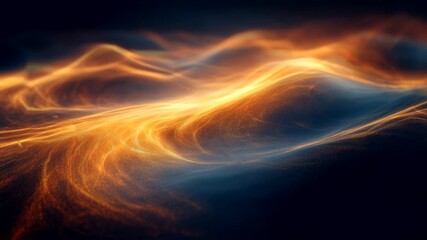 Wall Mural - Golden light waves flowing through dark space creating a mystical and serene atmosphere. Space phenomenon concept. Seamless looping time-lapse video background.