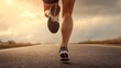 © Werckmeister - legs running in sportswear along a long road