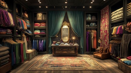 luxurious walk in closet filled with designer clothes and accessories