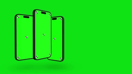 Wall Mural - 3d render of smartphone with green screen and tracking marks – rotations and movements in vertical a