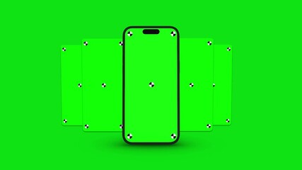 Wall Mural - 3d render of smartphone with green screen and tracking marks – rotations and movements in vertical a