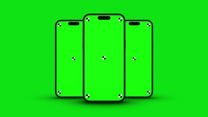 Wall Mural - 3d render of smartphone with green screen and tracking marks – rotations and movements in vertical a